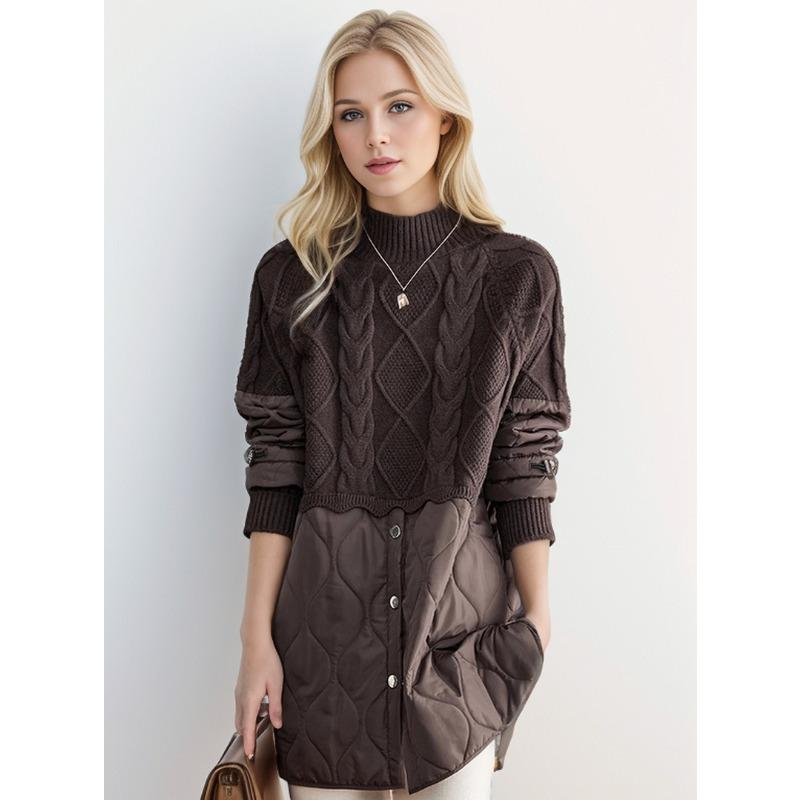 

DIMANAF 2024, зимние свитера, женские лоскутные ватные пальто, пуловер, вязаная водолазка, искусственный двухсекционный свободный свитер One Size чёрный