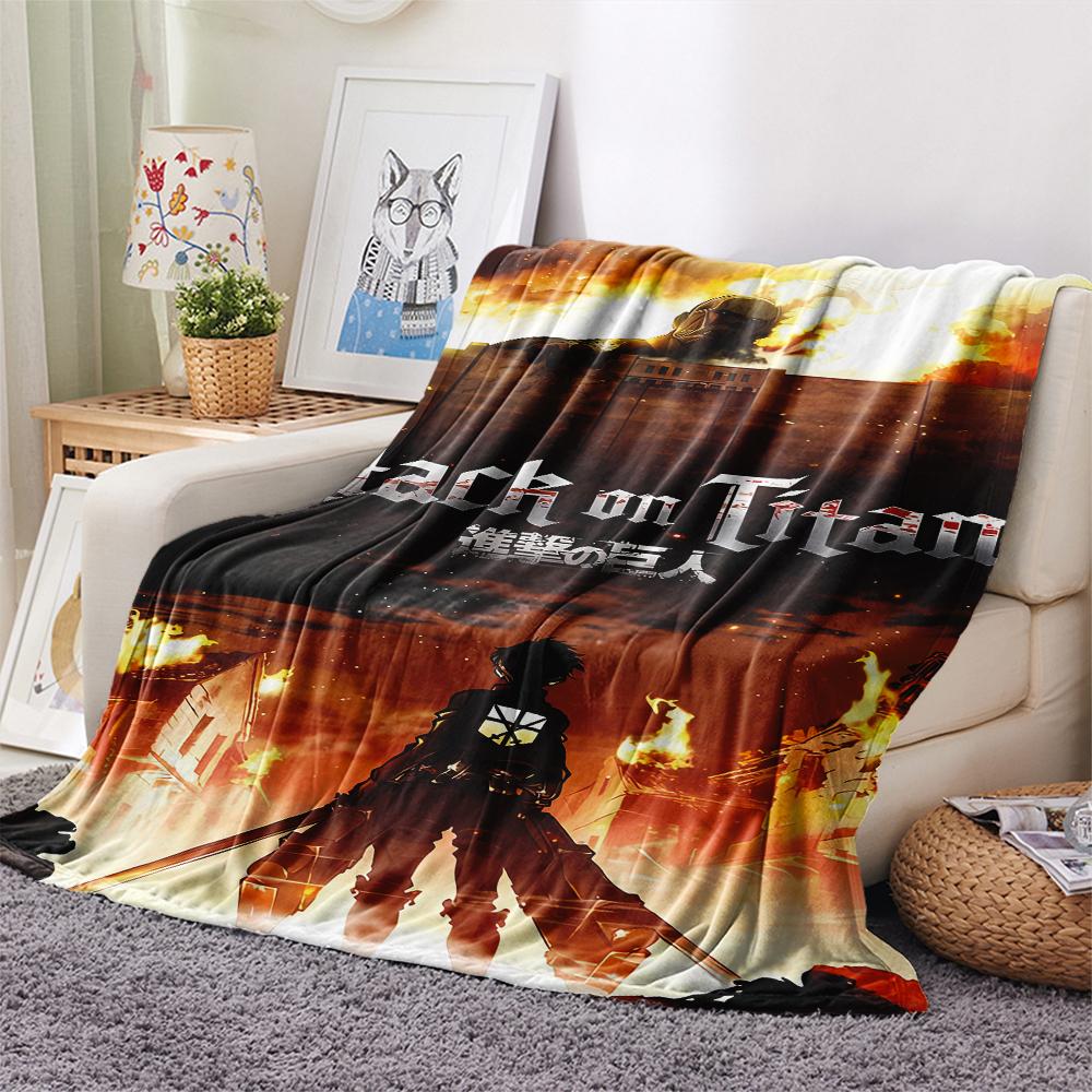 1PC Attack On Titan Print Flannel Blanket, High Quality All Seasons, Home Decor, Warmth and Comfort, Perfect for Christmas Gifts