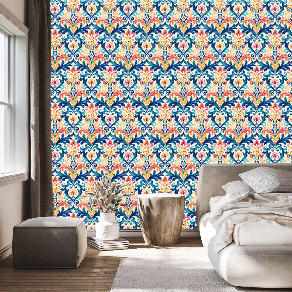 Baroque Damask Wallpaper Blue and Cream for Living Room and Bedroom 50x1000