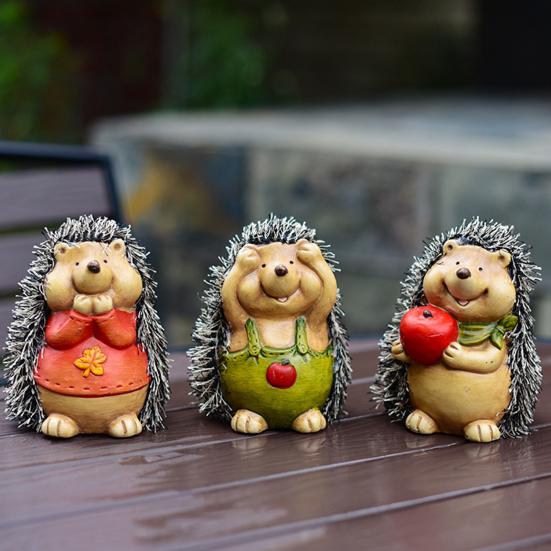 3 Pcs Mini Hedgehog Figurine Cute Small Ceramic Animal Statue for Fairy Garden Bonsai Plant Pots Micro Landscape Decor