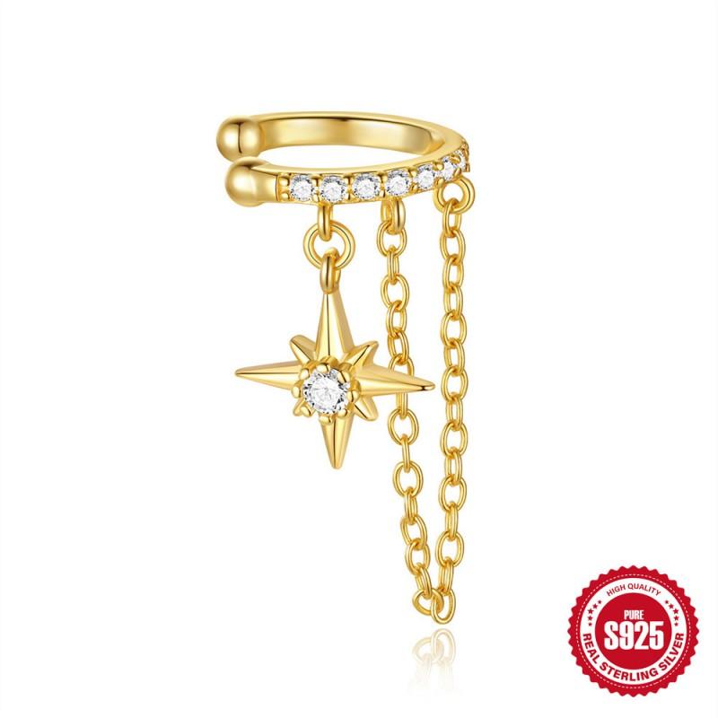 Geometric Fringe Eight-Pointed Star Rhinestone Ear Cuff Earrings Women Minimalist Fashion Jewelry