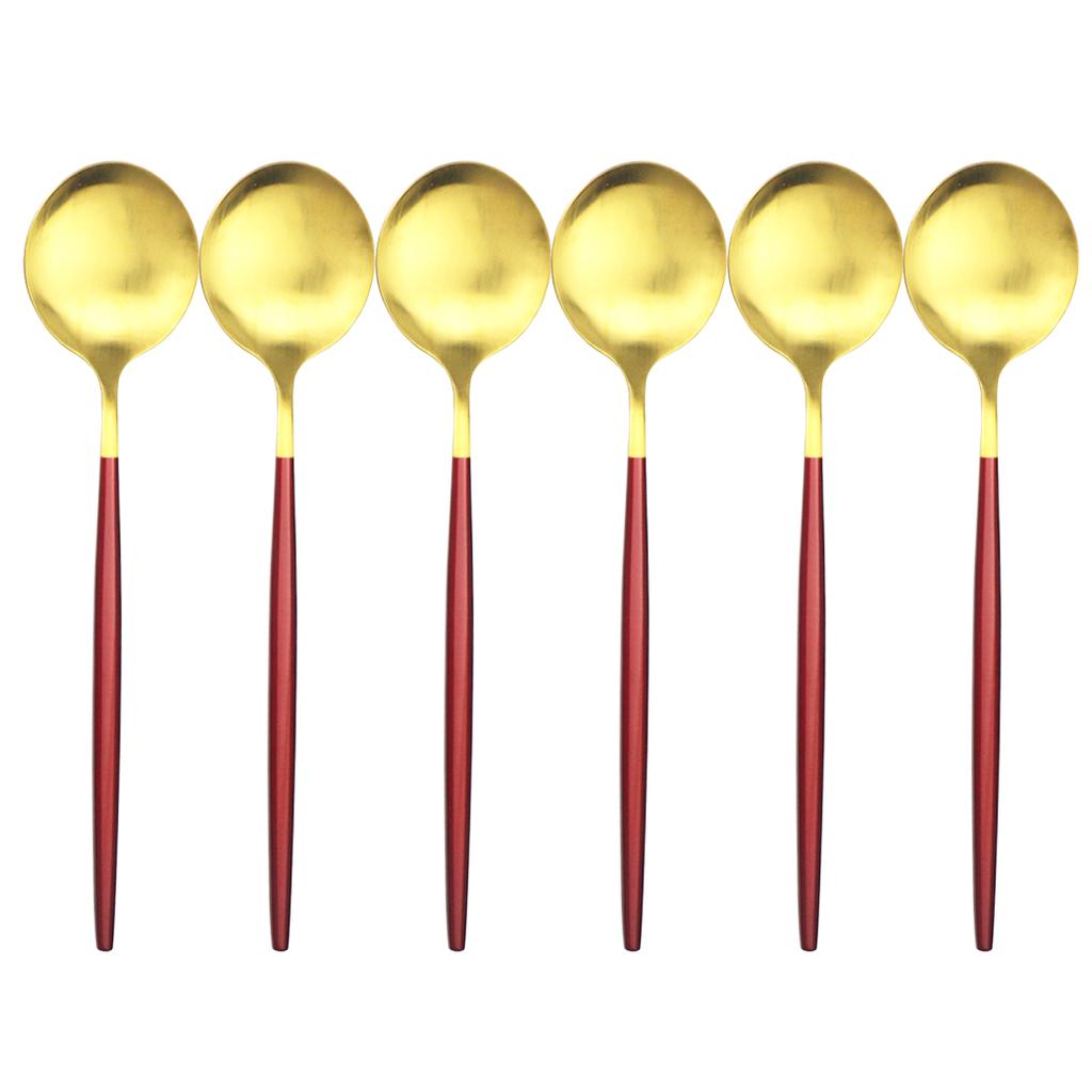 Matná 6 ks zlatá sada lžiček na večeři Nerezové lžičky polévková lžíce s dlouhou rukojetí dezertní naběračka na rýžovou kaši salátové nádobí