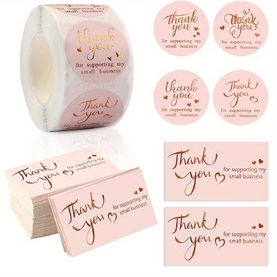 550pcs Thank You For Supporting My Small Business Cards And Stickers Set - Pink Golden Foil Thank You Cards