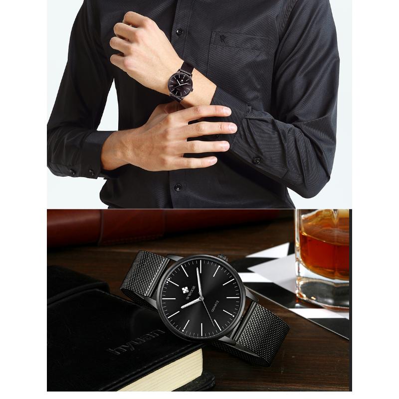WWOOR Gold Watches Ultra Thin Simple Men Quartz Watches Waterproof Mesh Belt Full Stainless Steel Wristwatch