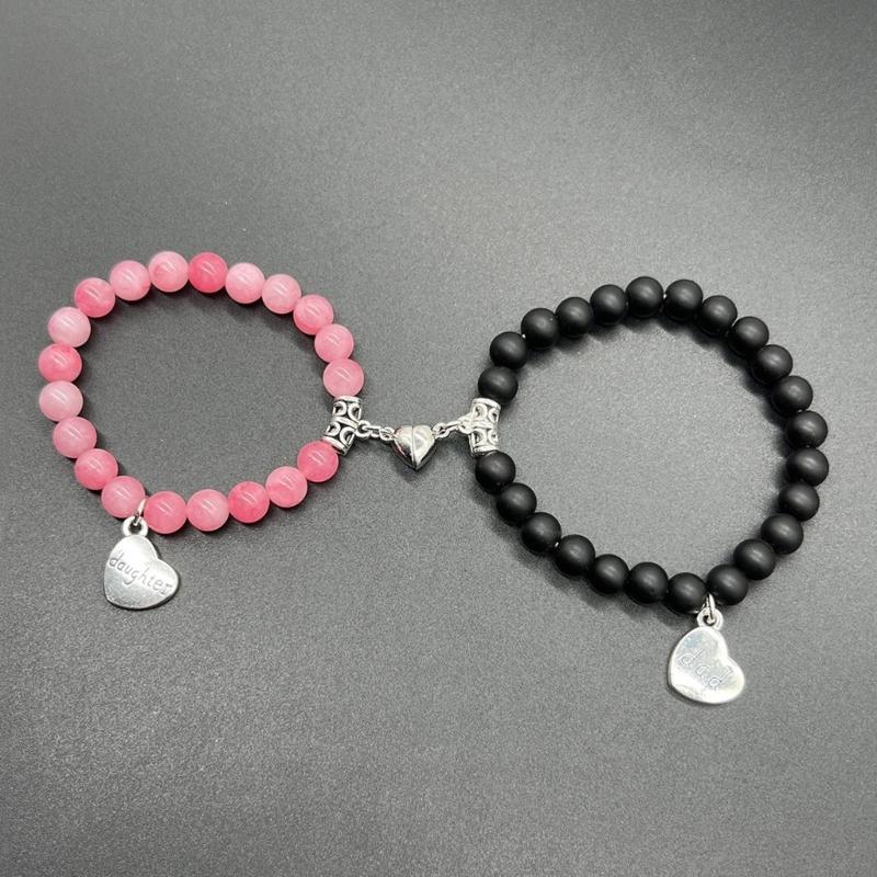 Fashionable Beaded Bracelet Set Magnetic Cute Heart Parents Bracelets Perfect Gift for Loved Ones Comfortable to Wear