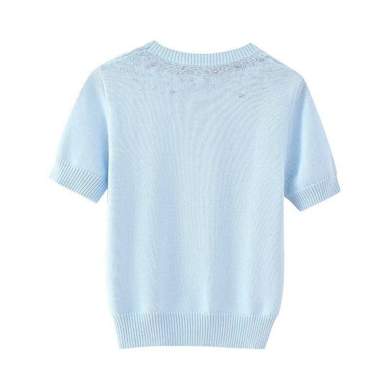 Fashion Style 2024 Summer New Women's Clothing Stylish Inserted Beads Rhinestone Knitting Sweater 9598073 406