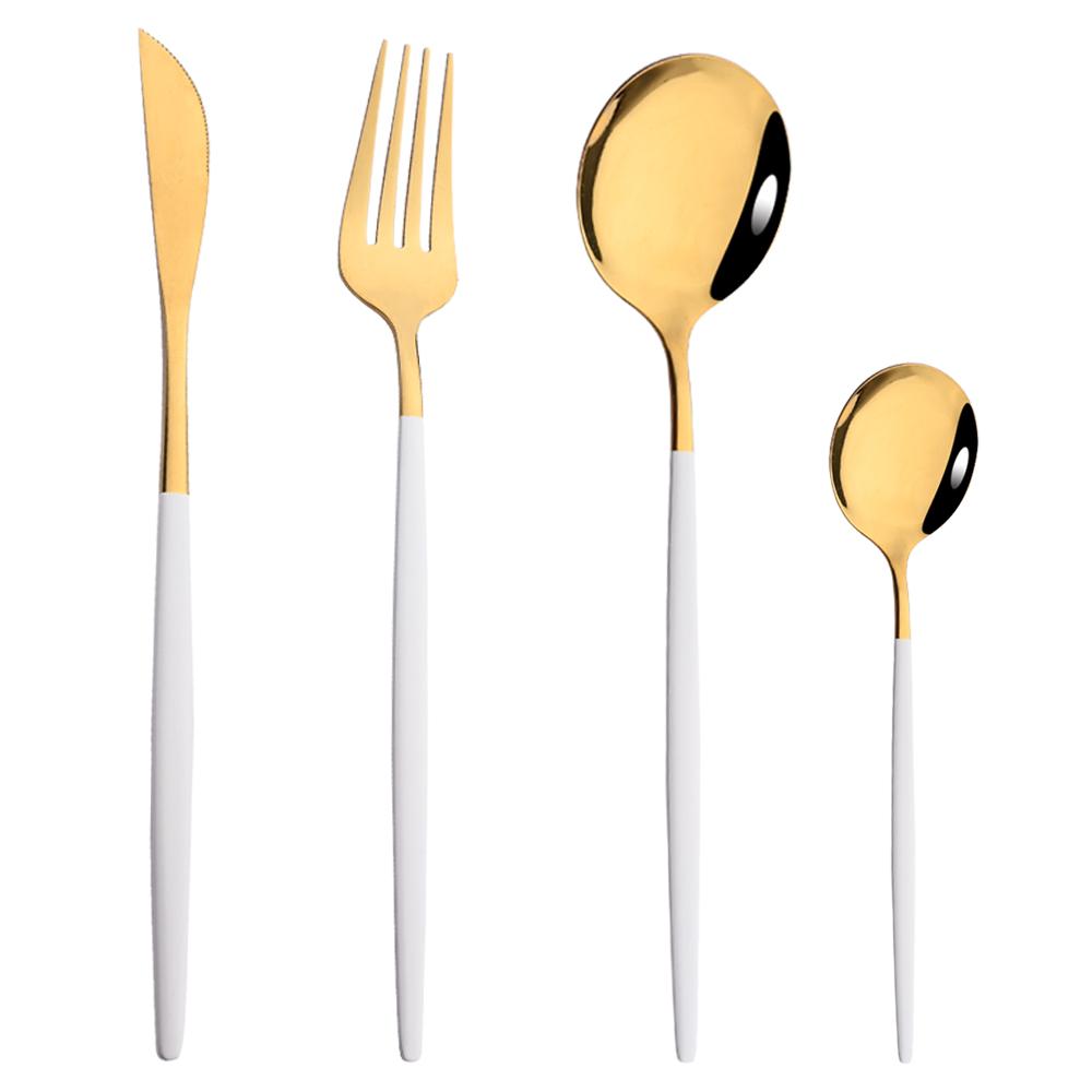 Rose Gold Mirror Cutlery Set Fruit Forks Spoons Dessert Knives Wedding Dinnerware Stainless Steel Flatware Dinner Tableware Set
