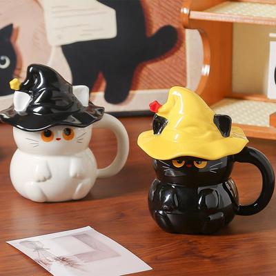 Magisk Hatt Katt & Spöke Keramiska Parmuggar med Lock - Halloween Edition