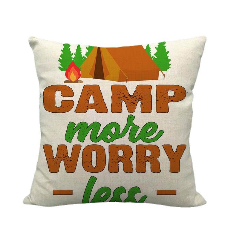 Happy Camper'S Lettered Design Pattern Digital Printing Short Plush Pillow Covers For Car Sofa Office Cushion Cover Home Goods