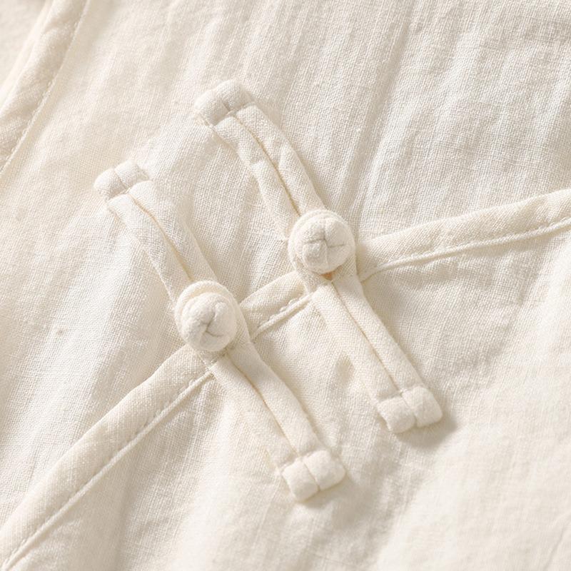 Women Chinese Mandarin Collar Frog Button Sleeveless Linen Cotton Blend Vest 2 Colors