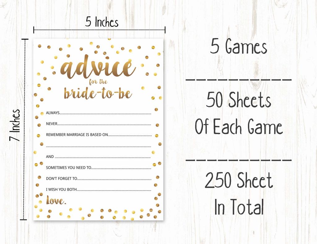 Inkdotpot Gold Confetti Theme Bachelorette Party Games Set of 5 (Activities for 50 Guests) Fun Bridal Shower Games Set Bundle