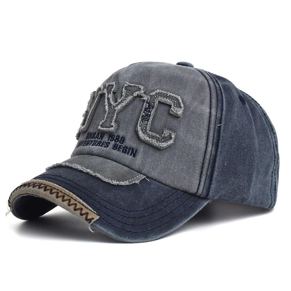 Unisex Vintage Washed Cotton Snapback Cap Adjustable Hip Hop NYC Letter Embroidery Baseball Hat Men Women Outdoor Sports Dad Hat