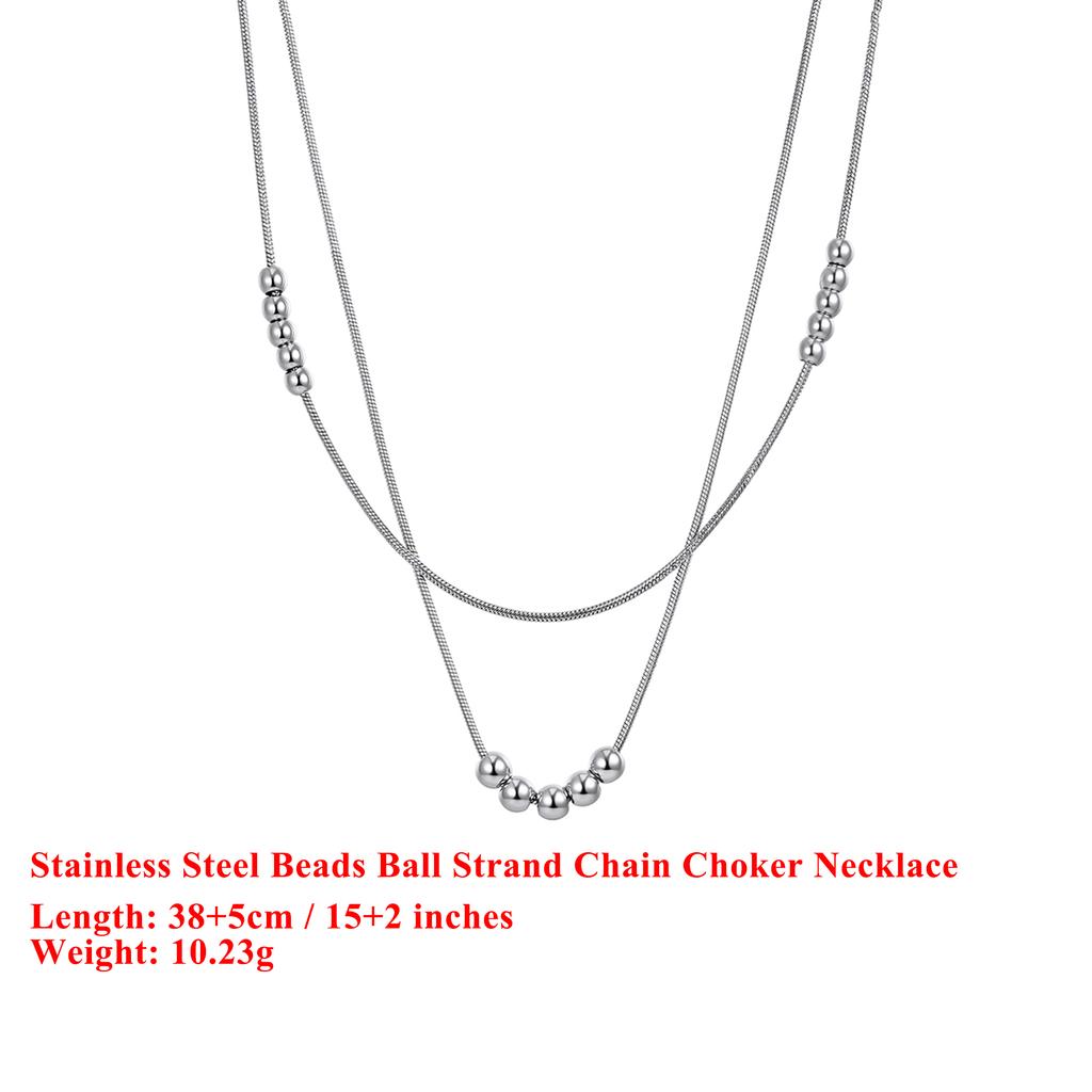 EFFIE QUEEN Stainless Steel 18k Gold Beads Ball Strand Chain Choker Necklace Banquet Jewelry for Women, Men Party Gift STCC04