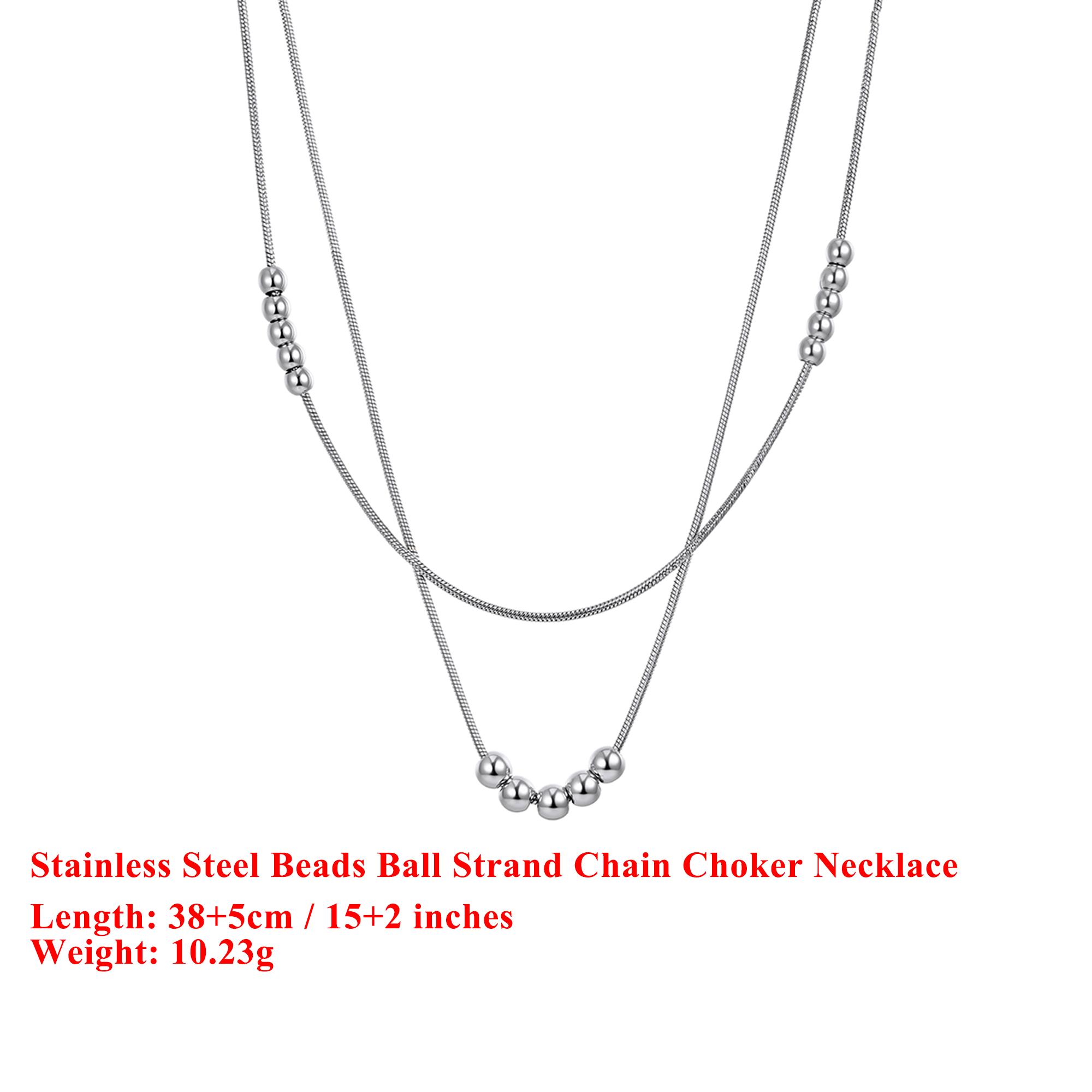 

EFFIE QUEEN Stainless Steel 18k Gold Beads Ball Strand Chain Choker Necklace Banquet Jewelry for Women, Men Party Gift STCC04 серебряный