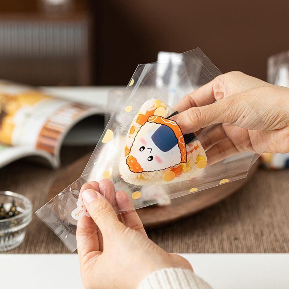 50pcs Transparent Rice Ball Wrapper Cartoon Pattern Sushi Bag Triangle Bag  Food Packaging