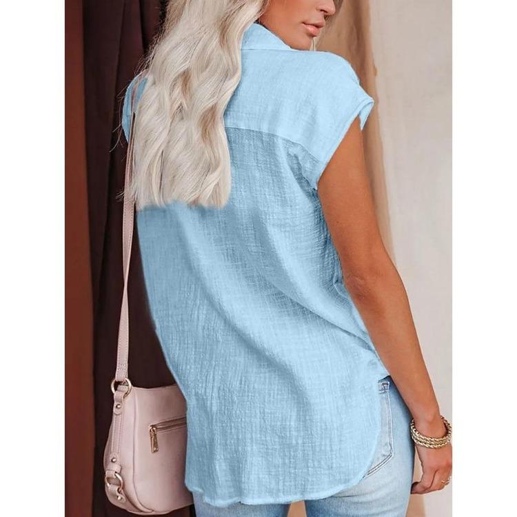 2025 Sommer Damen Lässige Weiße Bluse Einfarbig Ärmellos Lockeres Oberteil Einreihig Revers Strickjacke Femme Blusas Neu