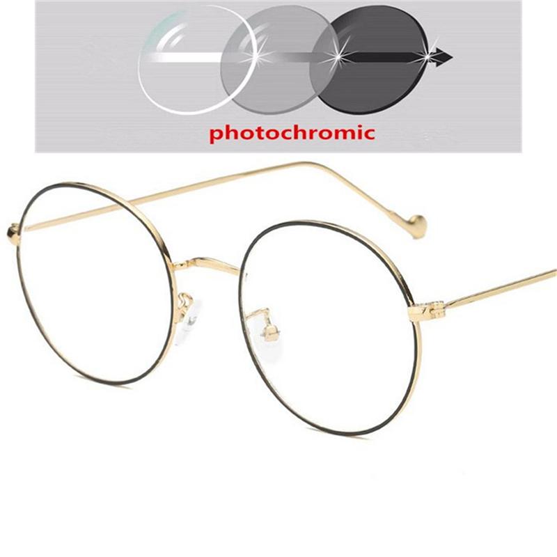 

Metal Blue Light Blocking And Photochromic Myopia Glasses Finished Anti-UV Round Prescription Eyewear Diopter 0 -0.5 -0.75 To -6 0