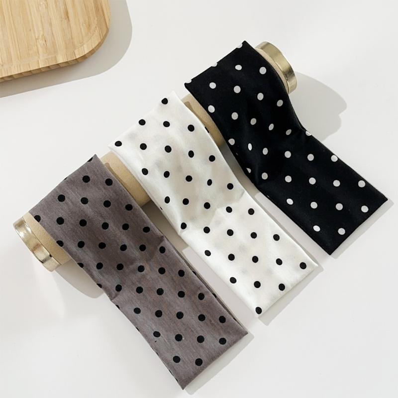 Retro Boho Breeze Wind Dot Stretch Women's Hairbands Korean Fashion Wide Headbands Yoga Sports Dating Hair Accessories