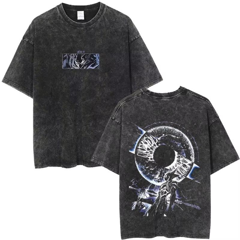 Gewaschenes Vintage Anime One Punch Man Saitama Saitamas Fitnessstudio Lustiges Meme Grafik T-Shirt Herren Damen Fitness Freizeit Übergroße T-Shirts