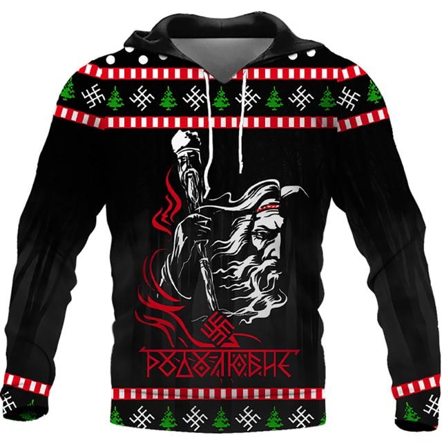 Vzor Vikings Podzim Pánské mikiny s kapucí Viking Mythology Potisk Unisex Pulovr Street Punk Bundy pro volný čas Kabát