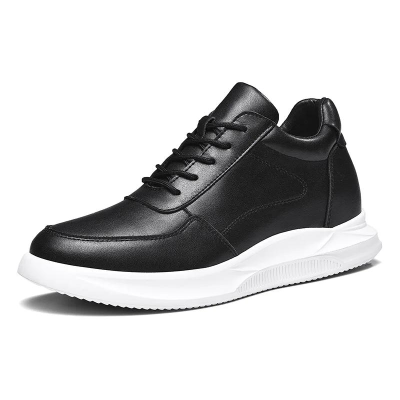 

Men s Invisible Height Increasing Elevator Shoes White Black Gum Sole Premium Leather Lace-up Fashion Sneakers 8CM 10CM Taller 37 чёрный