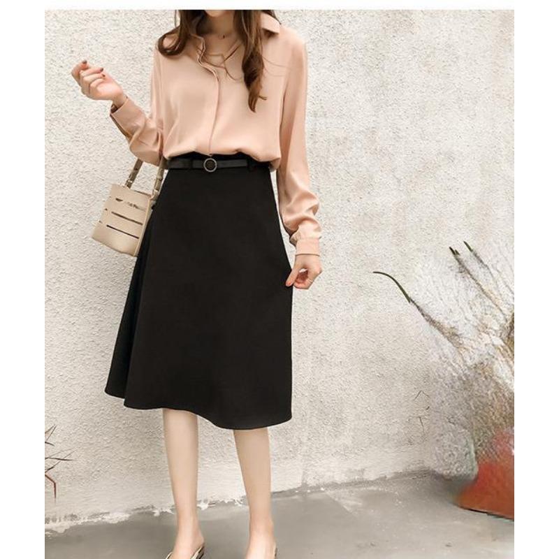 Chiffon Shirt Women's Spring and Autumn Loose Plus Size Blouse Long-sleeved Professional OL Shirt