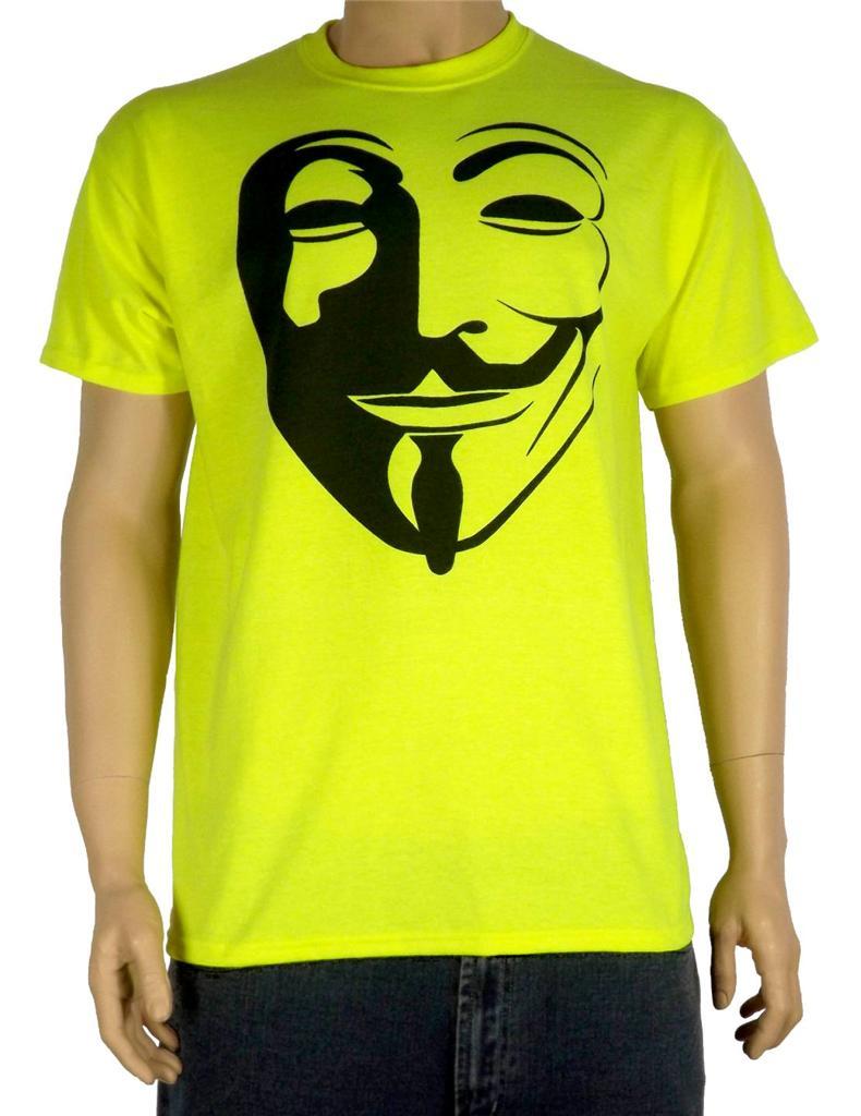 Anonymous Mask Neon T-Shirt - Guy Fawkes V for Vendetta Disobey Hacker Obey 3XL