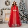 Mesh Hooded Cloak Robe Mrs Santa Clauses Costume Cape Halloween Christmas Costumes for Women Girls Wizard Robe Gifts