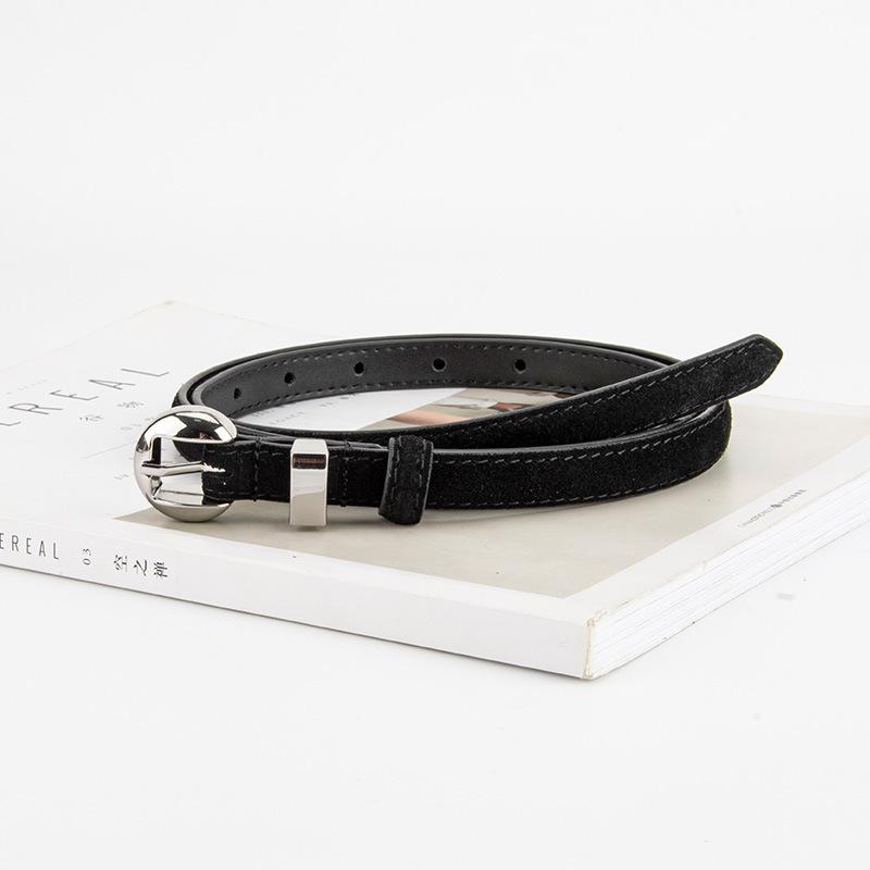 Retro Popular Genuine Leather Women's Fine Belt Matte Silver Pin Buckle High-end Jeans with Accessories for Women's Belt