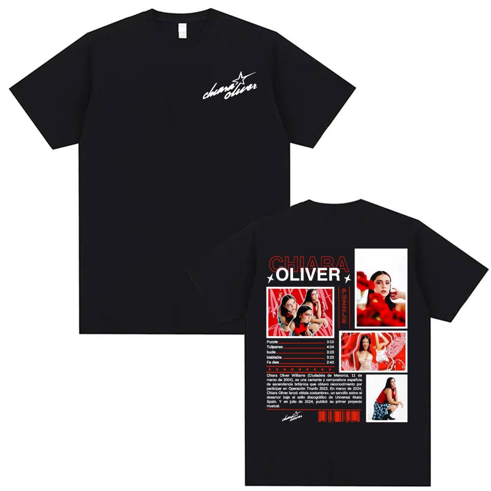 Cantante Chiara Oliver Puzzle Álbum 2026 Tour Camisetas Hombres Mujeres Ropa Moda Verano Camiseta Casual Cuello Redondo Camiseta de Algodón