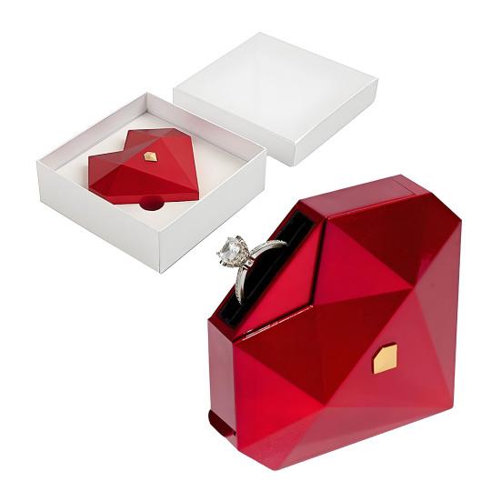 Heart Shaped Ring Gift Box with Soft Flannel Lining Polished Texture Automatic Opening Artistic Engagement Box Romantic Jewelry Storage Box