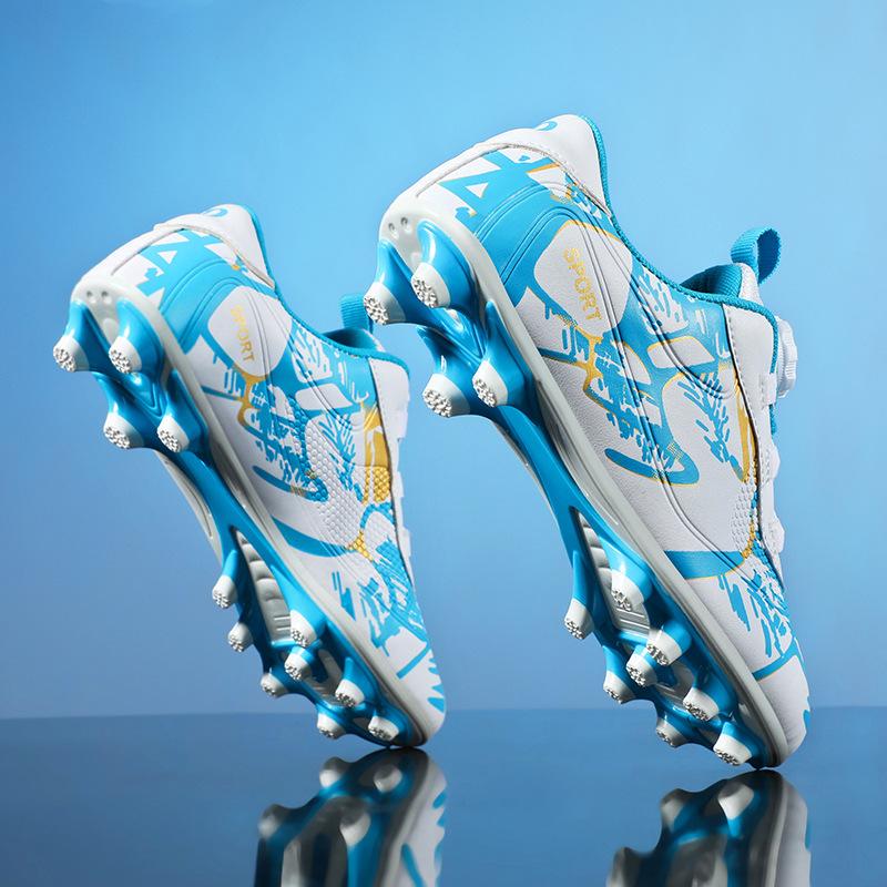 2025 new leather rotating buckle children's football shoes men's broken nails young students lace-free sports shoes