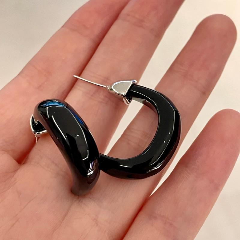 Vintage Black Series Stud Earrings 925 Silver Needle Minimalist High-End Personality Accessories for Women
