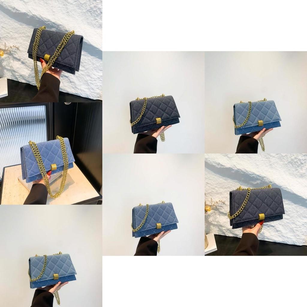 Fashionable Denim Women's Crossbody Bag Vintage Blue Quilted Chain Shoulder Bag