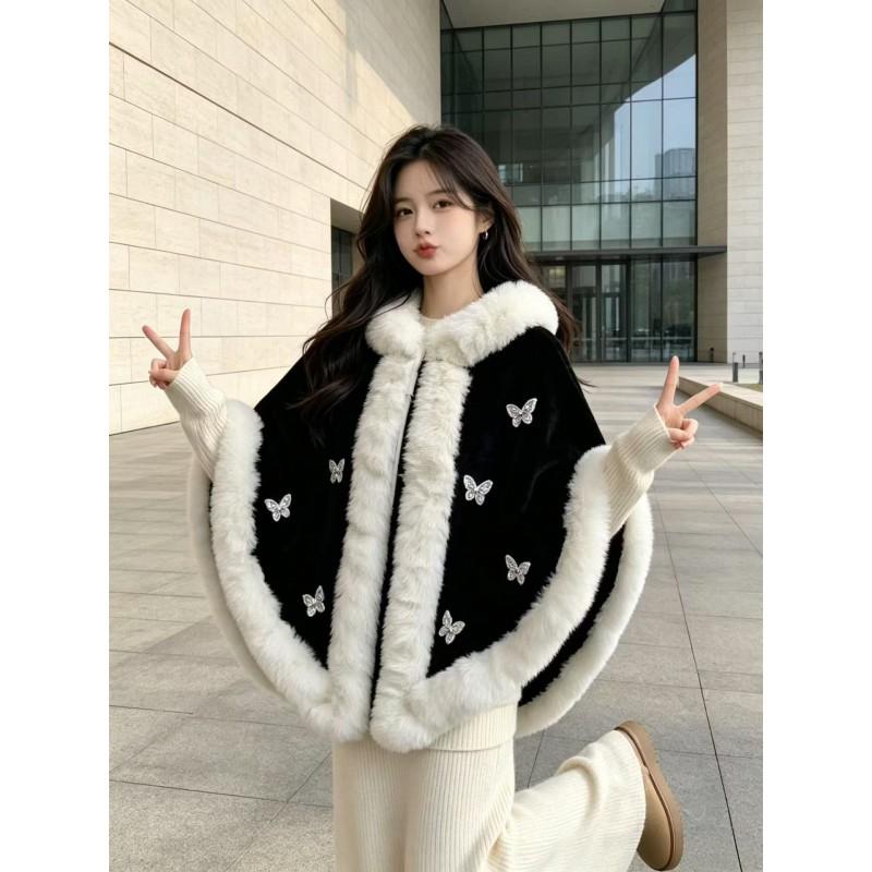 Bridal Shawl Cape Winter Wedding Formal Dress Cover Up Warm Fleece Lined Butterfly Cloak
