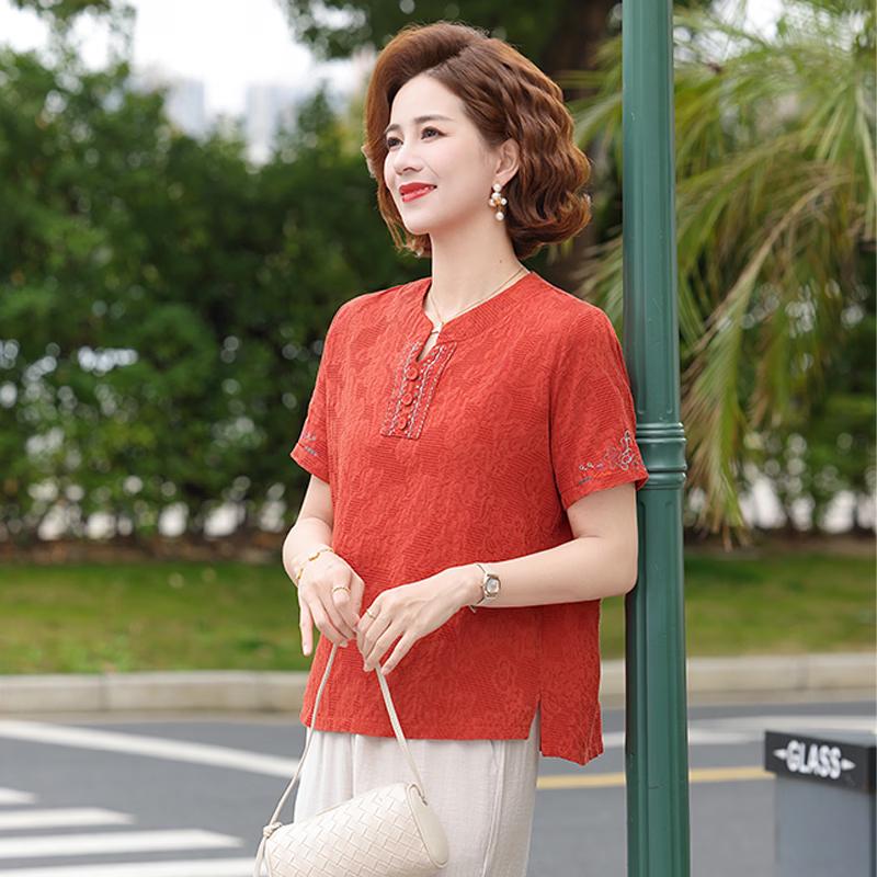 Yuzhaolin Women's Elegant Embroidered Short Sleeve Top