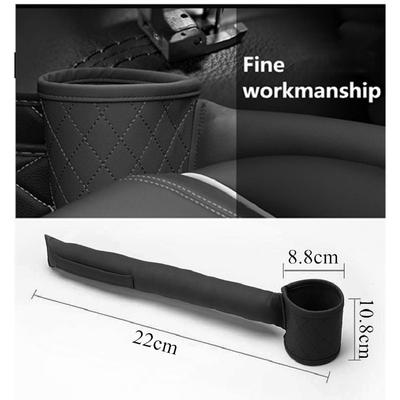 PU Leather Black Car Seat Gap Filler Leak Stop Pad with Cup Bottle Holder Right