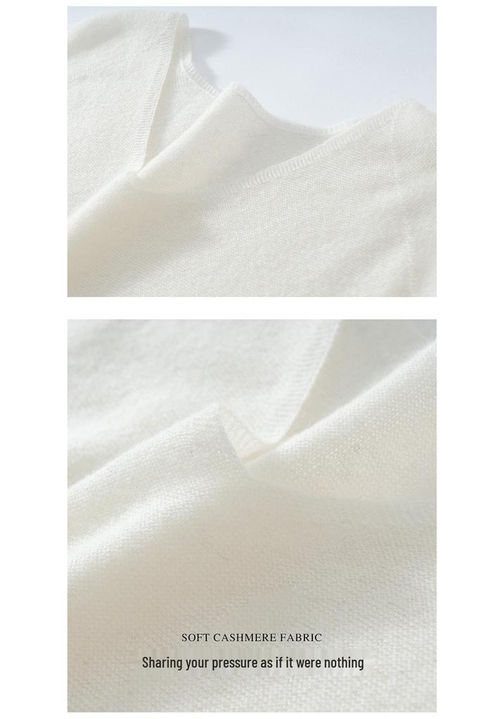 25 Early Autumn Women's V-neck Short Sleeve 100% Pure Cashmere Sweater with Gold Thread Dots - Chic and Versatile