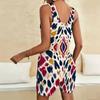 Women Plus Size Scoop Neck Sleeveless Printed Loose Short Romper With Pockets