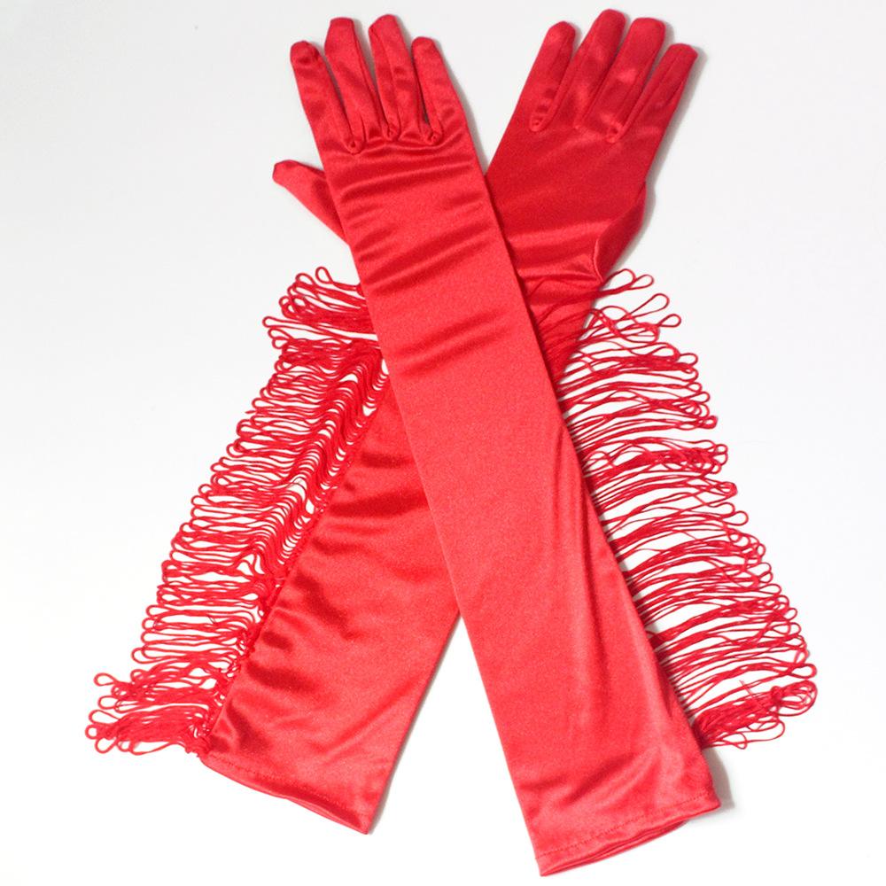 New Tassel Long Color T-gloves Latin Dance Performance Gloves Satin Tassel Bridal Gloves Show