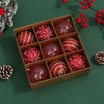 9 Pcs 8cm Painted Christmas Ball Pendant Shatterproof Plastic Christmas Hanging Balls Reusable Xmas Tree Ornaments
