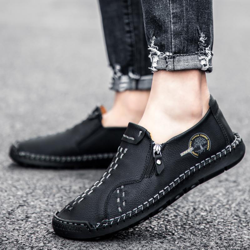 Handgenähte weiche Lederschuhe für Herren, bequeme Loafer, lässige Fahrschuhe, Mokassins, flache Schuhe für Herren