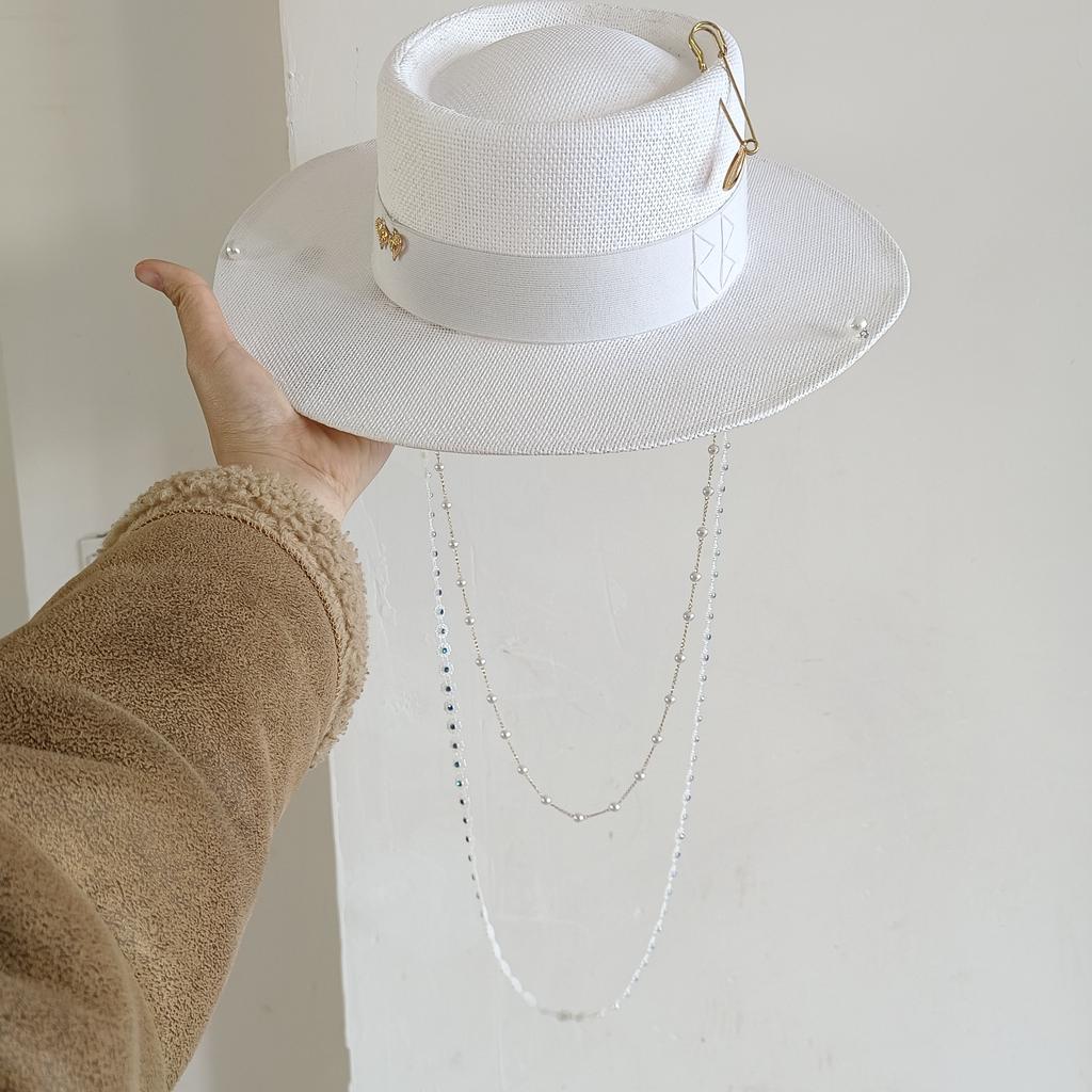Classic Straw Hat Handmade Design Hat Pearl Chain Summer Sun Hat New Letter Hat Beach Women Gorras Para Hombres
