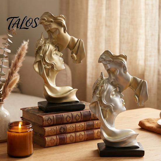 Resin Art Decoration Couples Kiss Sculpture, Abstract Couple Sculpture Home Decor, Minimalist Double-sided Face Statue Decoration, Romantic