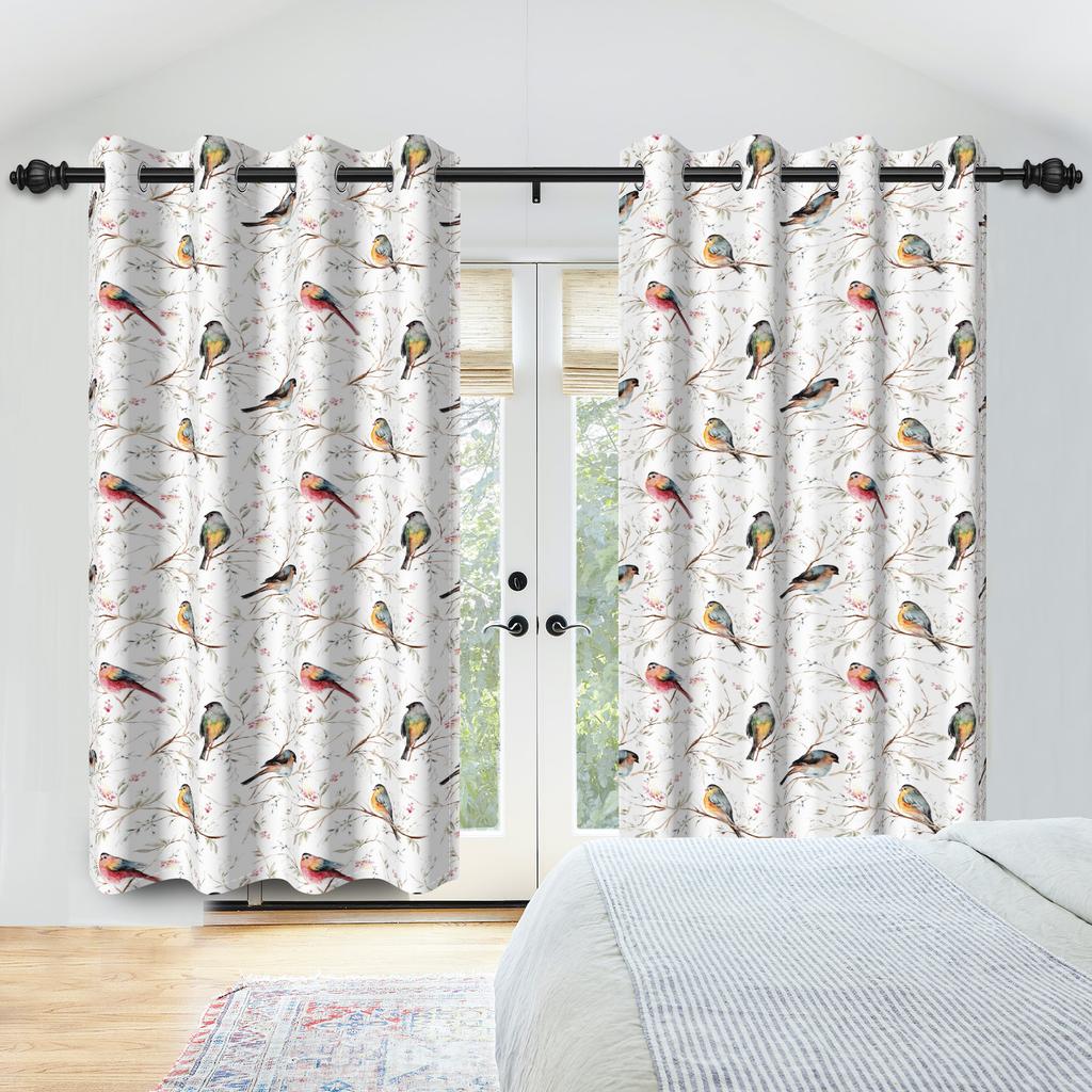 2Pcs/Set Flower Birds Blackout Curtains Perching Branches Nature Themed Window Drapes Bedroom Living Room Decor Interior Curtain