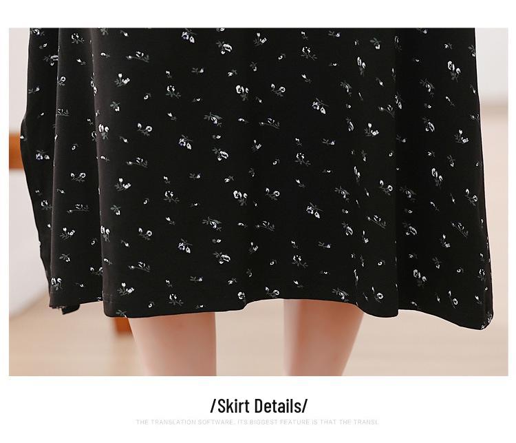 Tea Break French Floral Black Dress: Summer 2026 Elegant Slimming Long Dress for Women