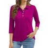 Women's Fashion Casual Lapel Short 3/4 Sleeve Color Shirt Women's Button Up Tops