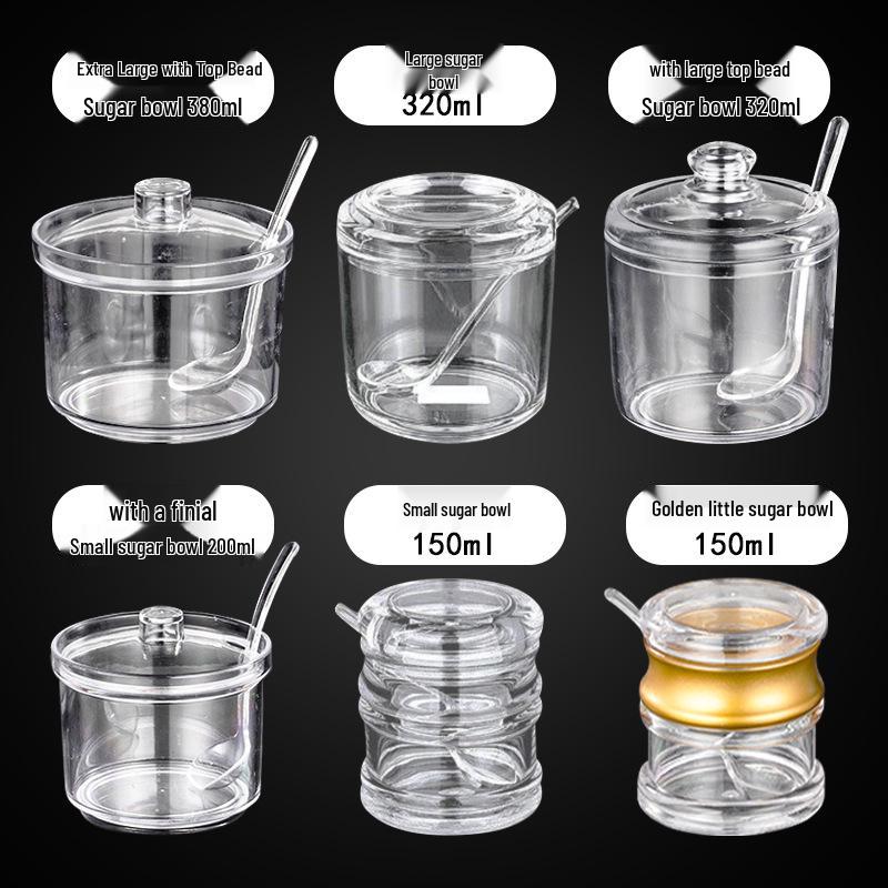 Transparenter Acryl-Gewürzbehälter mit Löffel - Küchen-Gewürzhalter für Salz, Zucker oder Gewürze