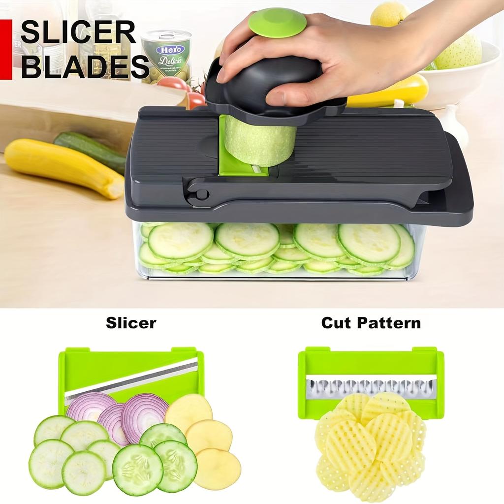 16 in 1 multifunctional vegetable slicer and slicer kit - manual food processing machine with container, drainage basket