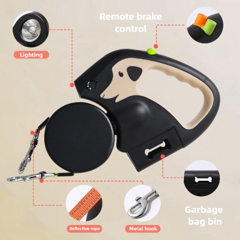 Portable Rotating Pet Leash Double End Leash Light Retractable Roulette Walking Supplies Outdoor Automatic Charging with Light Retractable Pet Leash